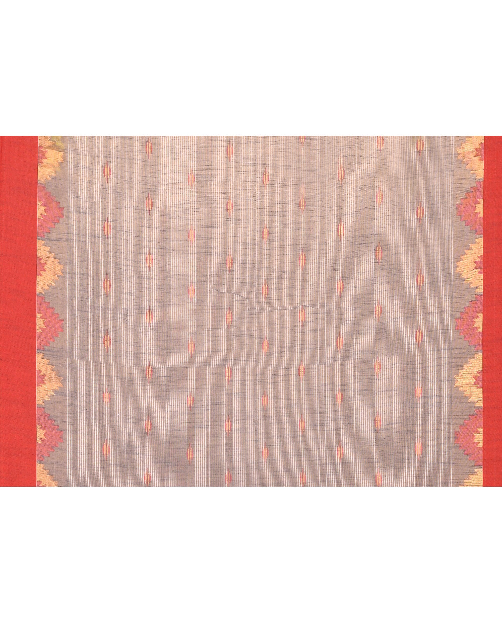 Piyari Fashion Women's Grey Cotton Blend Handloom Saree With Red Temple Border | Grocsy