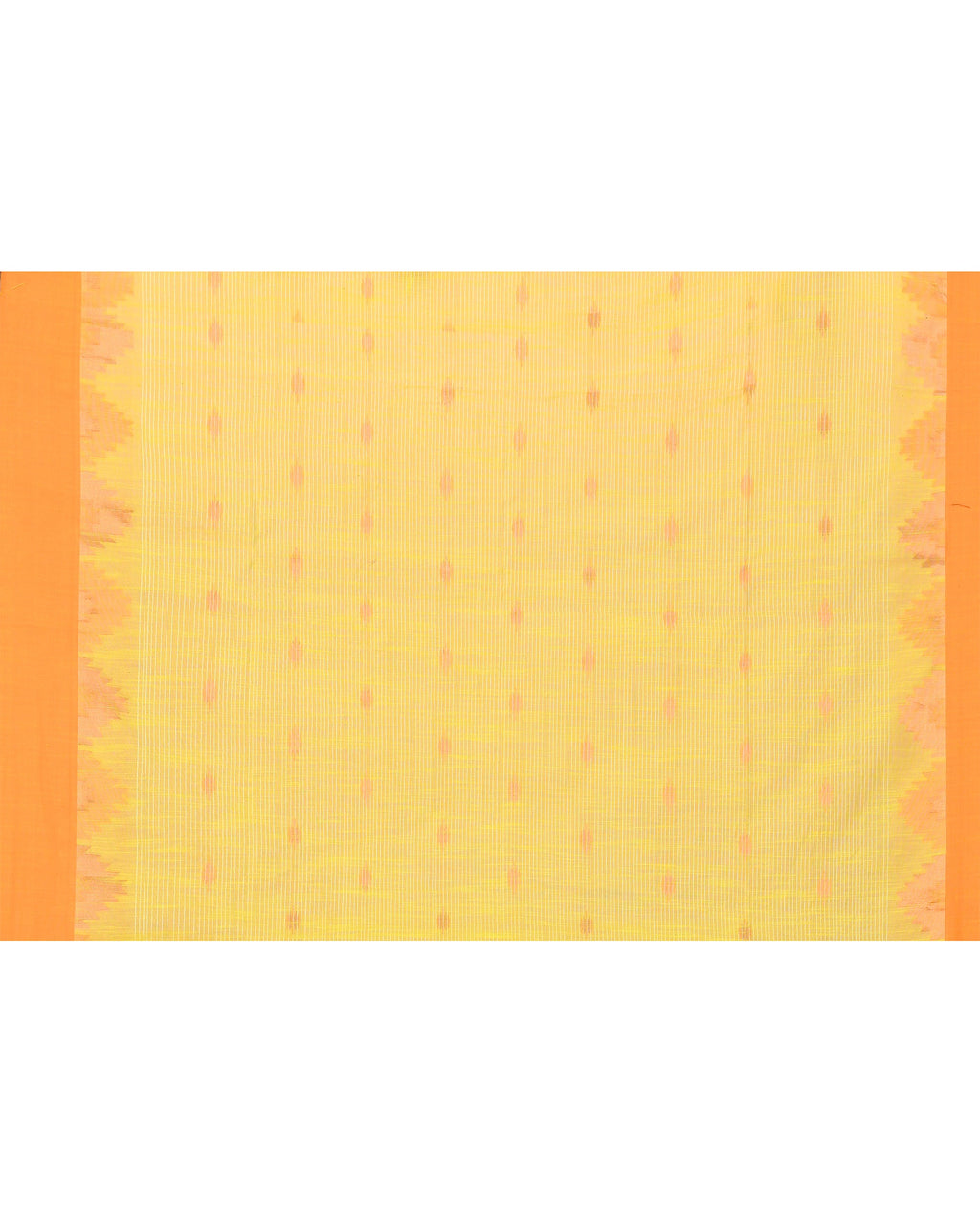 Piyari Fashion Women's Lime Yellow Cotton Blend Handloom Saree With Brown Temple Border | Grocsy