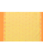 Piyari Fashion Women's Lime Yellow Cotton Blend Handloom Saree With Brown Temple Border | Grocsy