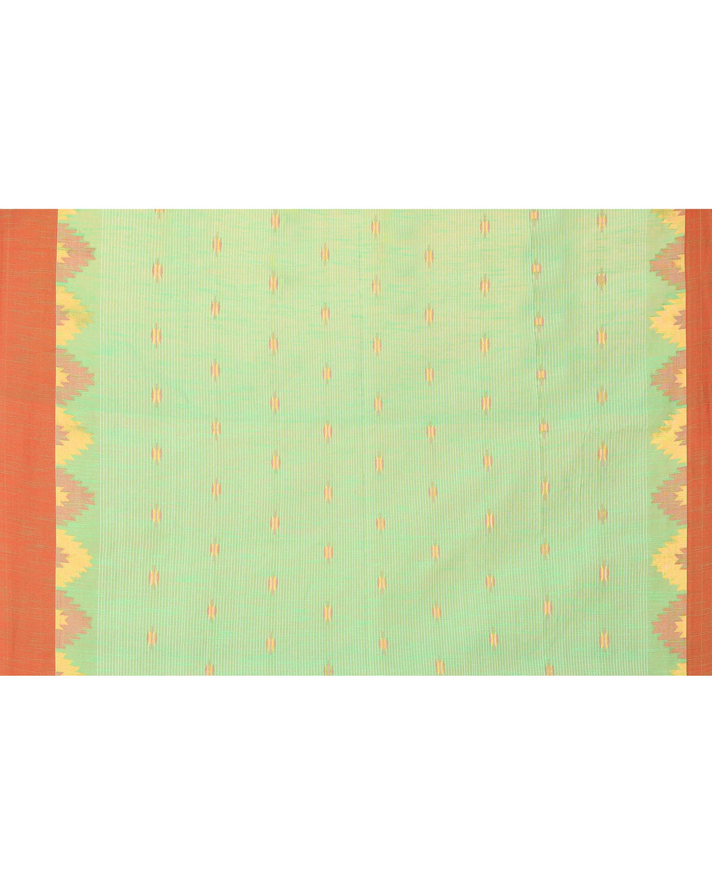 Piyari Fashion Women's Green Cotton Blend Handloom Saree With Red Temple Border | Grocsy