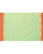 Piyari Fashion Women's Green Cotton Blend Handloom Saree With Red Temple Border | Grocsy