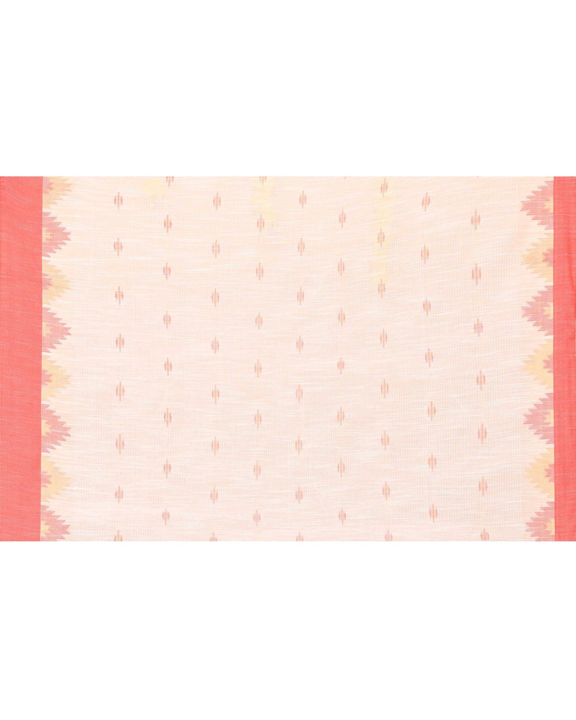 Piyari Fashion Women's White Cotton Blend Handloom Saree With Red Temple Border | Grocsy