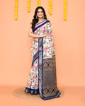 Piyari Fashion Women's Off White Printed Cotton Saree With Zari Border | Grocsy