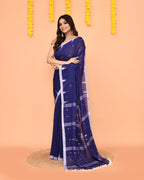 Piyari Fashion Soft Mul Cotton Blue Jamdani Saree With Net Tassels | Grocsy