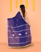 Piyari Fashion Soft Mul Cotton Blue Jamdani Saree With Net Tassels | Grocsy