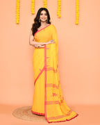Piyari Fashion Soft Mul Cotton Yellow Jamdani Saree With Net Tassels | Grocsy