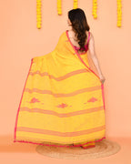 Piyari Fashion Soft Mul Cotton Yellow Jamdani Saree With Net Tassels | Grocsy