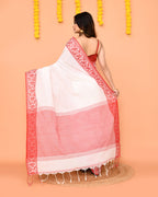 Piyari Fashion Women's White Cotton Handloom Saree | Grocsy