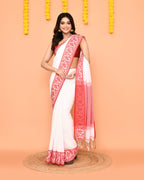 Piyari Fashion Women's White Cotton Handloom Saree | Grocsy