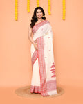Piyari Fashion Women's White Cotton Handloom Jamdani Saree | Grocsy