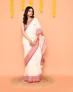 Piyari Fashion Women's White Cotton Handloom Jamdani Saree | Grocsy