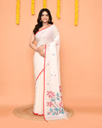 Piyari Fashion Women's White Cotton Jamdani Saree | Grocsy