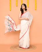 Piyari Fashion Women's White Cotton Jamdani Saree | Grocsy