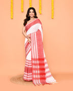 Piyari Fashion Women's White Cotton Handloom Saree | Grocsy