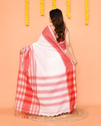 Piyari Fashion Women's White Cotton Handloom Saree | Grocsy