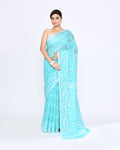 Piyari Fashion Women's Aqua Embellished Cotton Blend Jamdani Saree | Grocsy