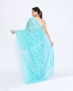 Piyari Fashion Women's Aqua Embellished Cotton Blend Jamdani Saree | Grocsy