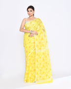Piyari Fashion Women's Yellow Embellished Cotton Blend Jamdani Saree | Grocsy