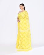 Piyari Fashion Women's Yellow Embellished Cotton Blend Jamdani Saree | Grocsy