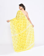 Piyari Fashion Women's Yellow Embellished Cotton Blend Jamdani Saree | Grocsy