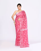 Piyari Fashion Women's Pink Embellished Cotton Blend Jamdani Saree | Grocsy