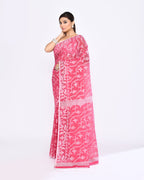 Piyari Fashion Women's Pink Embellished Cotton Blend Jamdani Saree | Grocsy
