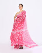 Piyari Fashion Women's Pink Embellished Cotton Blend Jamdani Saree | Grocsy