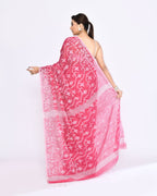 Piyari Fashion Women's Pink Embellished Cotton Blend Jamdani Saree | Grocsy