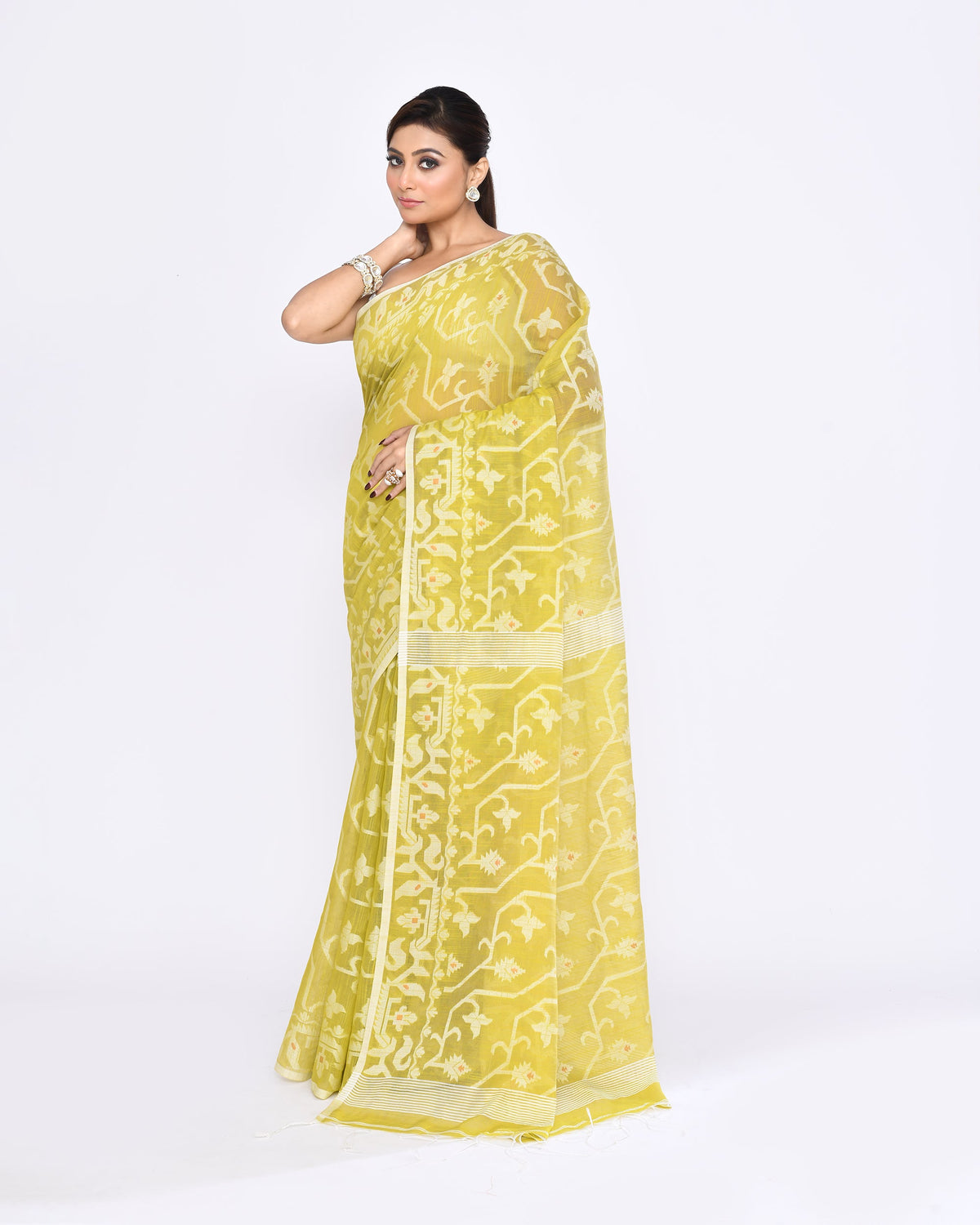 Piyari Fashion Women's Straw Embellished Cotton Blend Jamdani Saree | Grocsy