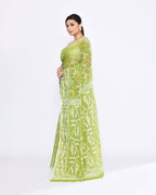 Piyari Fashion Women's Moss Green Embellished Cotton Blend Jamdani Saree | Grocsy