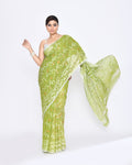 Piyari Fashion Women's Moss Green Embellished Cotton Blend Jamdani Saree | Grocsy