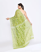 Piyari Fashion Women's Moss Green Embellished Cotton Blend Jamdani Saree | Grocsy