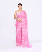 Piyari Fashion Women's Pink Embellished Cotton Blend Jamdani Saree | Grocsy