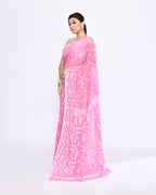 Piyari Fashion Women's Pink Embellished Cotton Blend Jamdani Saree | Grocsy