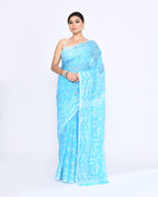 Piyari Fashion Women's Turquoise Embellished Cotton Blend Jamdani Saree | Grocsy
