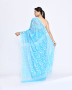 Piyari Fashion Women's Turquoise Embellished Cotton Blend Jamdani Saree | Grocsy