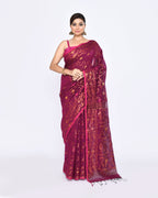 Piyari Fashion Women's Pink Embellished Cotton Blend Jamdani Saree | Grocsy
