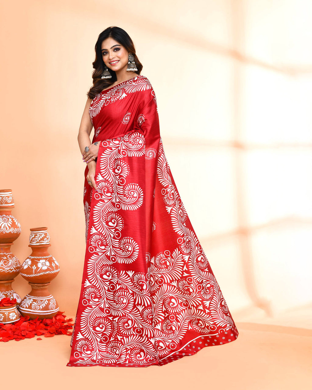 Piyari Fashion PIyari Fashion Maroon Printed Saree With Blouse | Grocsy