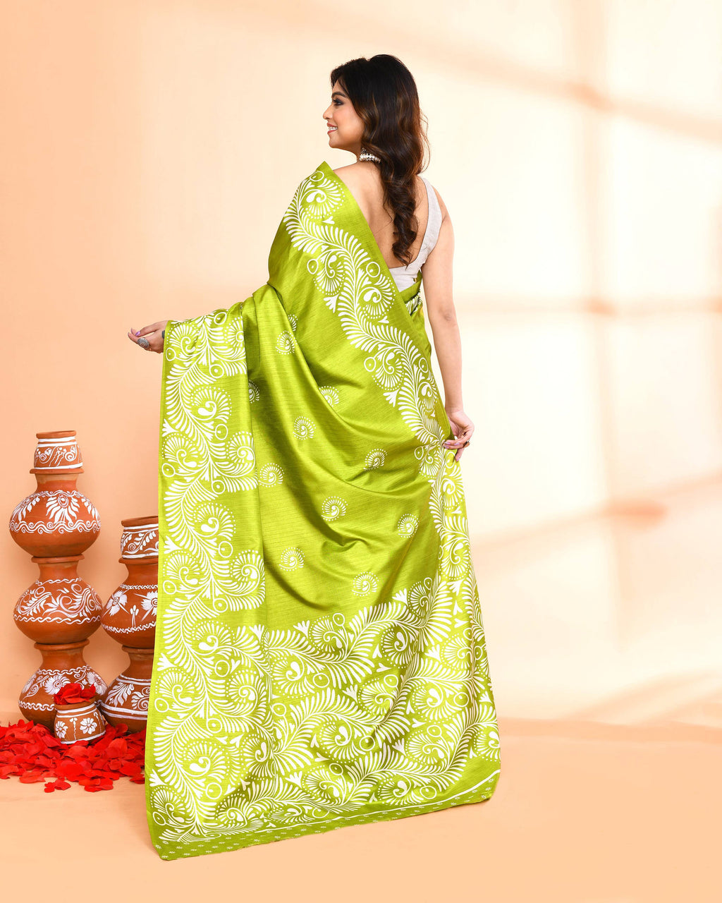 Piyari Fashion PIyari Fashion Olive Printed Saree With Blouse | Grocsy