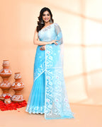 Piyari Fashion Women`s Aqua Hand Work Art Silk Jamdani Saree With Blouse | Grocsy