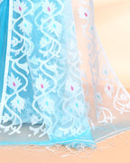 Piyari Fashion Women`s Aqua Hand Work Art Silk Jamdani Saree With Blouse | Grocsy