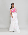 Piyari Fashion Women`s White Hand Work Art Silk Jamdani Saree With Blouse | Grocsy