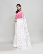 Piyari Fashion Women`s White Hand Work Art Silk Jamdani Saree With Blouse | Grocsy