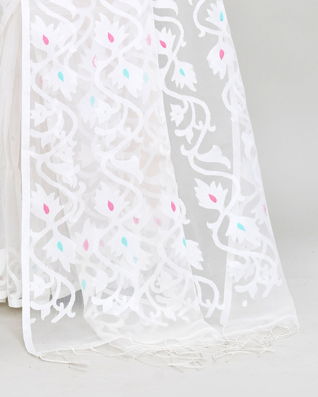 Piyari Fashion Women`s White Hand Work Art Silk Jamdani Saree With Blouse | Grocsy