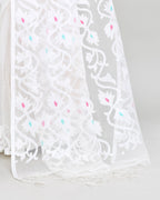 Piyari Fashion Women`s White Hand Work Art Silk Jamdani Saree With Blouse | Grocsy