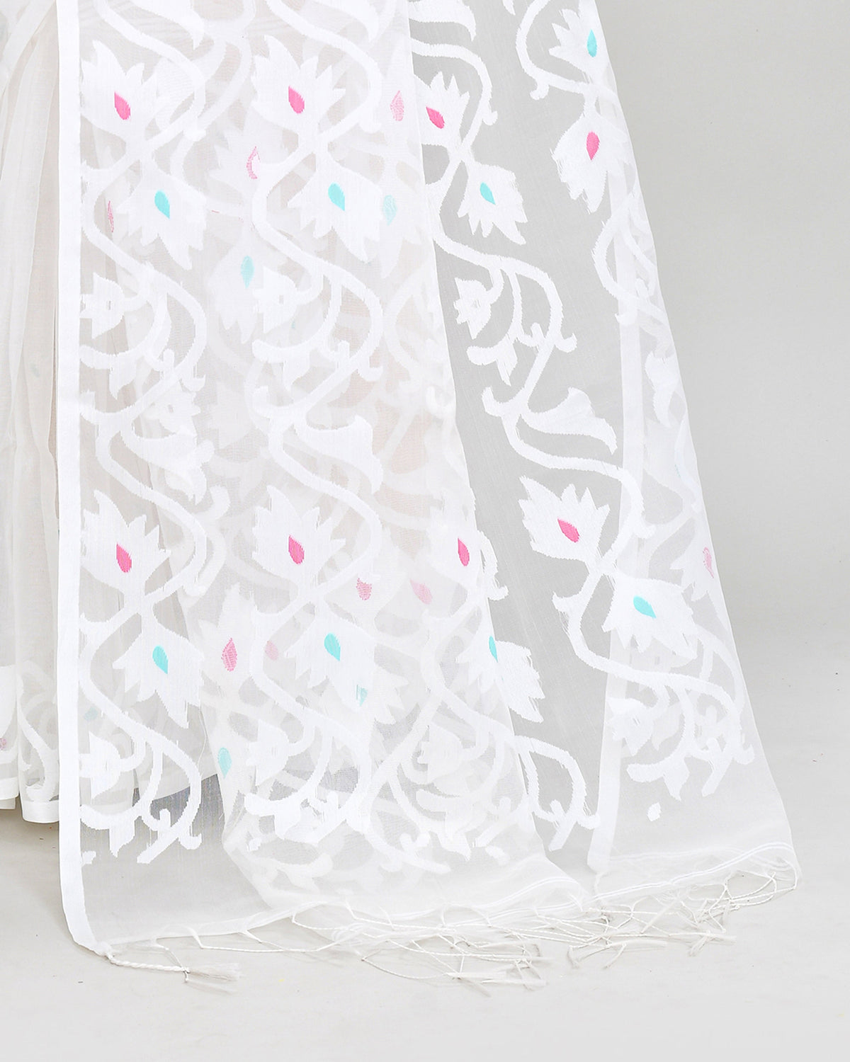 Piyari Fashion Women`s White Hand Work Art Silk Jamdani Saree With Blouse | Grocsy