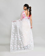 Piyari Fashion Women`s White Hand Work Art Silk Jamdani Saree With Blouse | Grocsy