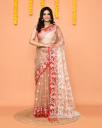 Piyari Fashion Women's Tan Resham Silk Jamdani Saree | Grocsy