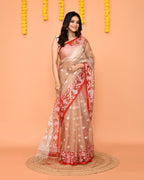 Piyari Fashion Women's Tan Resham Silk Jamdani Saree | Grocsy