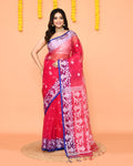 Piyari Fashion Women's Rani Pink Resham Silk Jamdani Saree | Grocsy